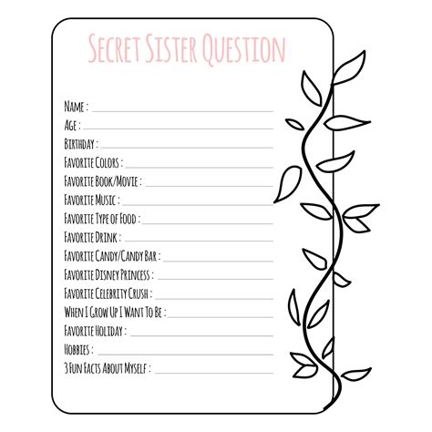 Secret Sister Survey Printable